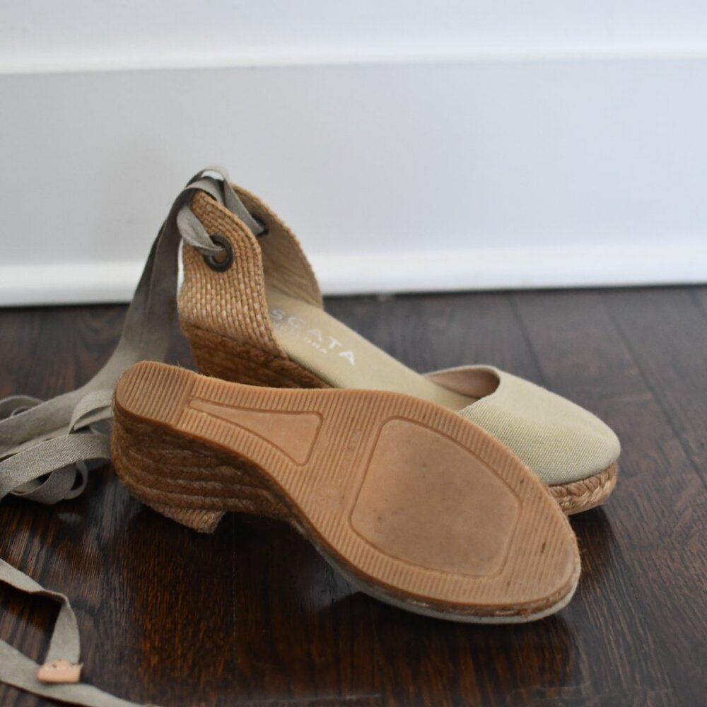 Viscata Beige Canvas Espadrille Wedge Sandals Lace Up Ankle Tie - Picture 4 of 5